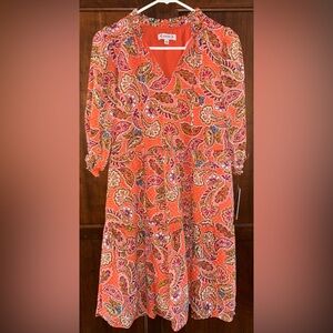 Nanette Lepore Dress Orange Multi Color Paisley Long Sleeve Dress - So Cute! NWT